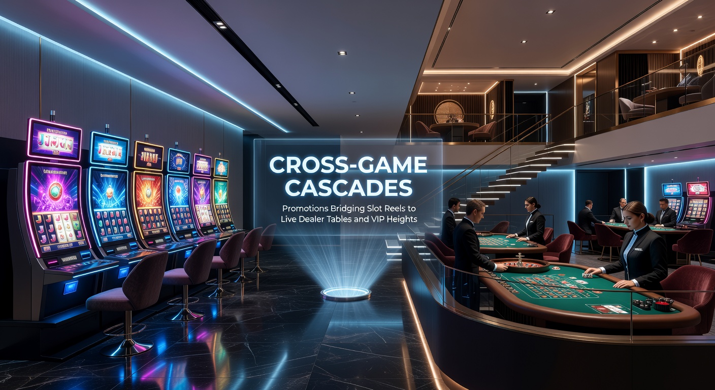 Vibrant graphic of a player's journey from slot spins through live dealer wins to VIP summit, with cascading arrows, bonus icons, and luxury rewards glowing at the peak