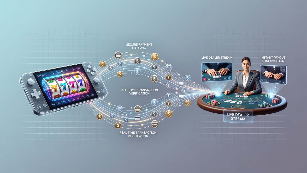 Diagram showing transaction flow between mobile slots and live dealer tables