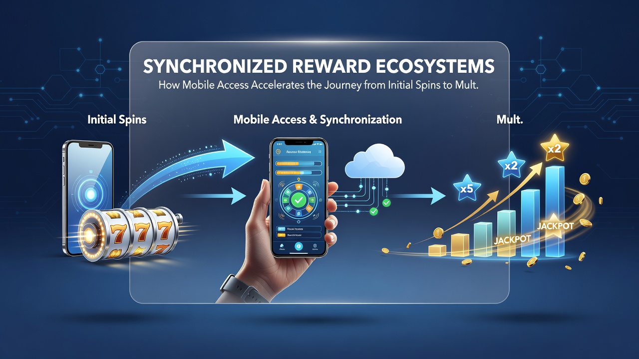 Illustration of mobile casino interface linking slot rewards to live table jackpots
