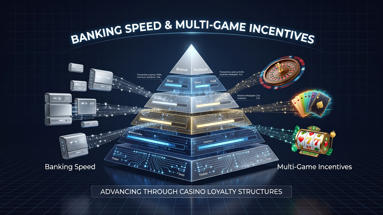 Diagram depicting the connection between instant payments, multi-game bonuses, and upward movement in casino VIP structures