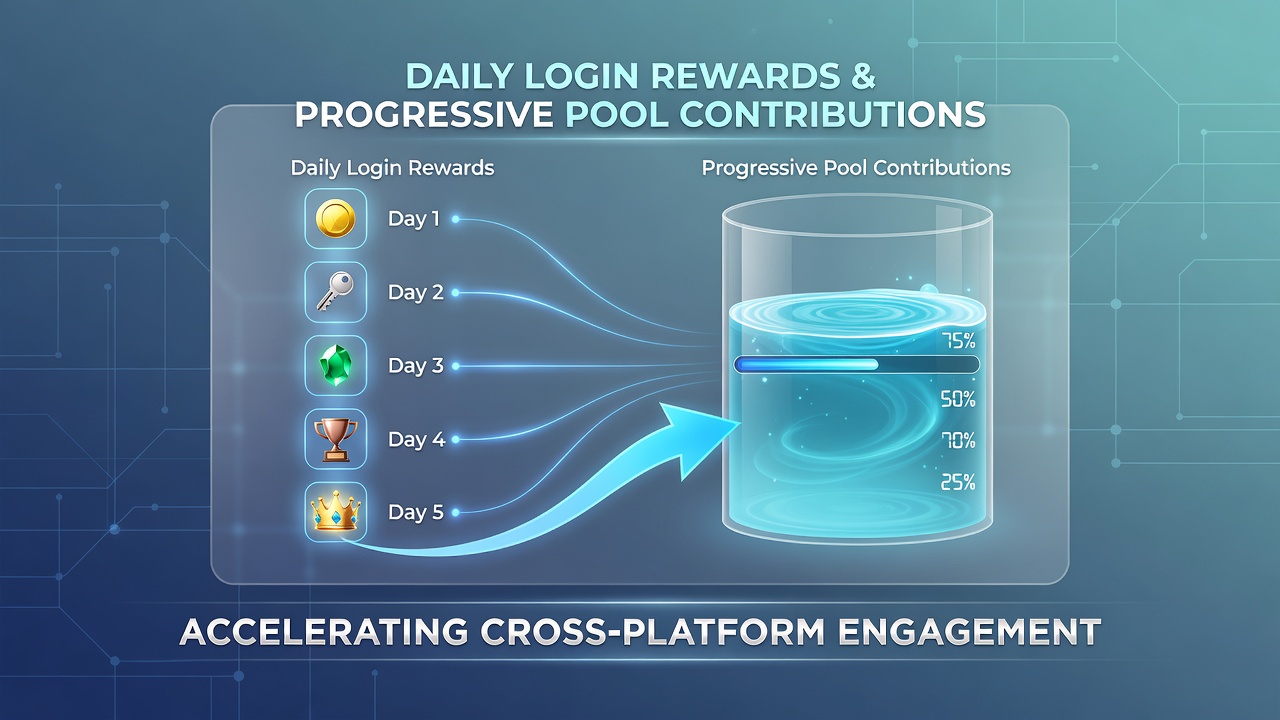 Diagram of cross-platform loyalty milestone tracking with progressive pool contributions