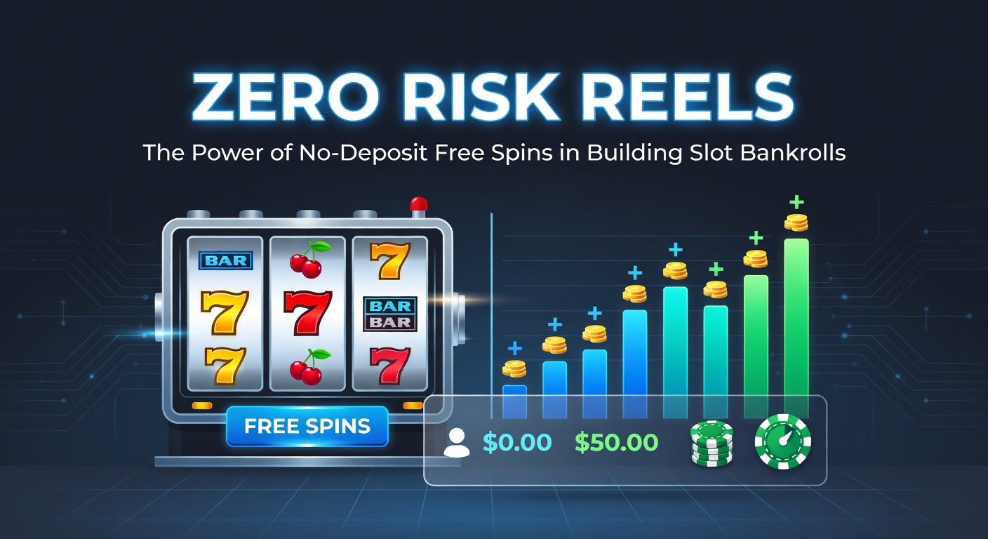 Graph illustrating bankroll growth from no-deposit free spins over time, with upward trending lines and slot icons